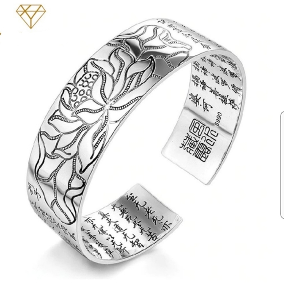 Jewelry - 925 Silver Tibetan Lotus Sutra Cuff Bracelet